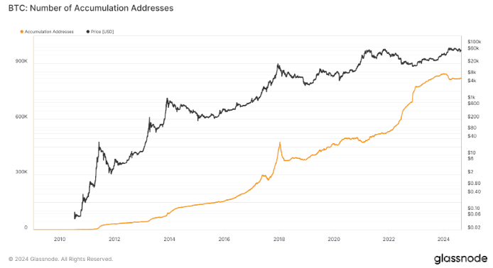 比特币累积地址数量在减半后逐渐恢复