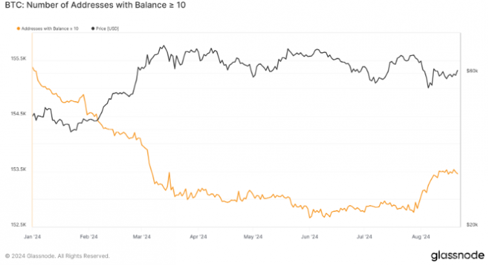 持有至少10 BTC的比特币地址数量回升