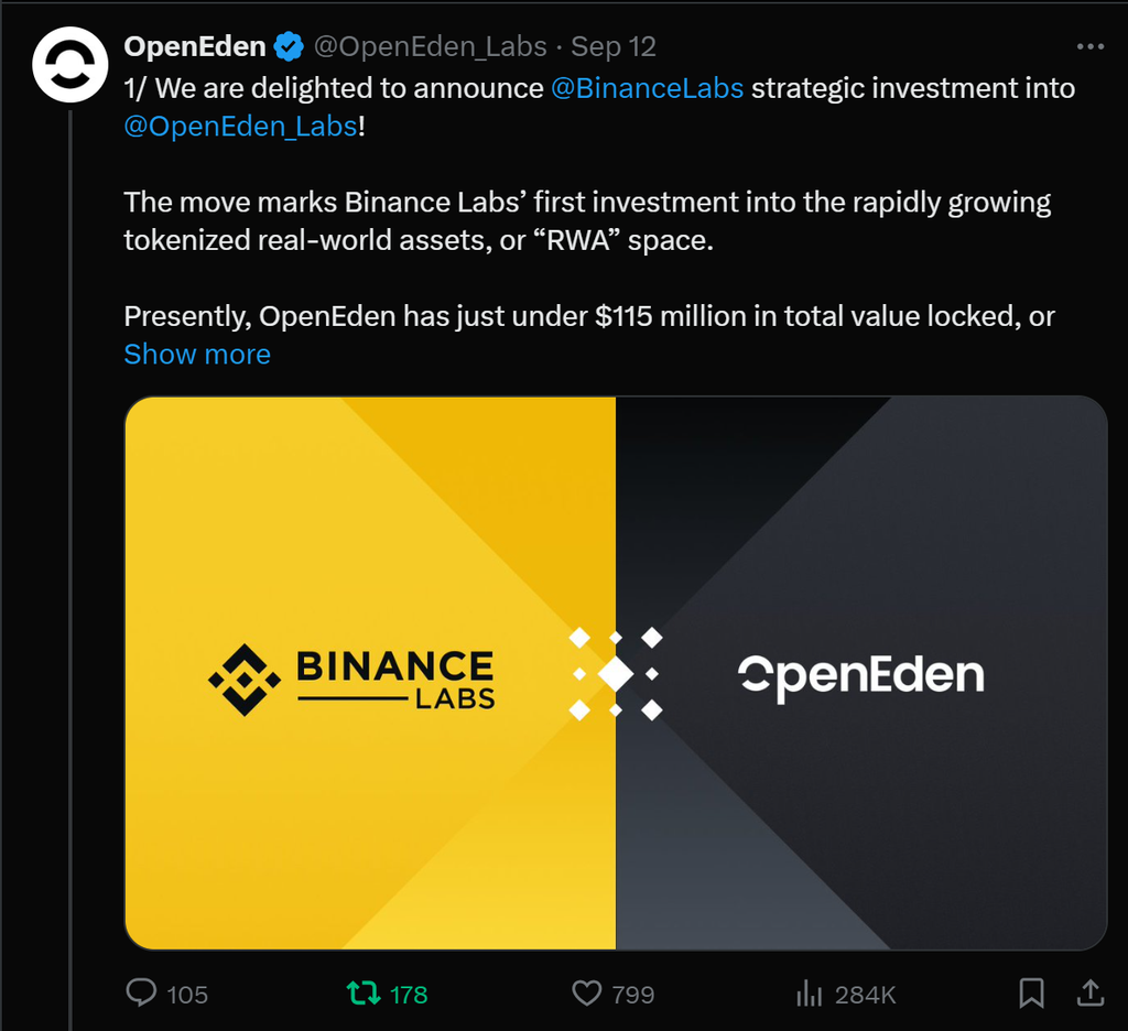 An article explaining OpenEden in detail: Binance invests in RWA, a new option for U.S. debt investment