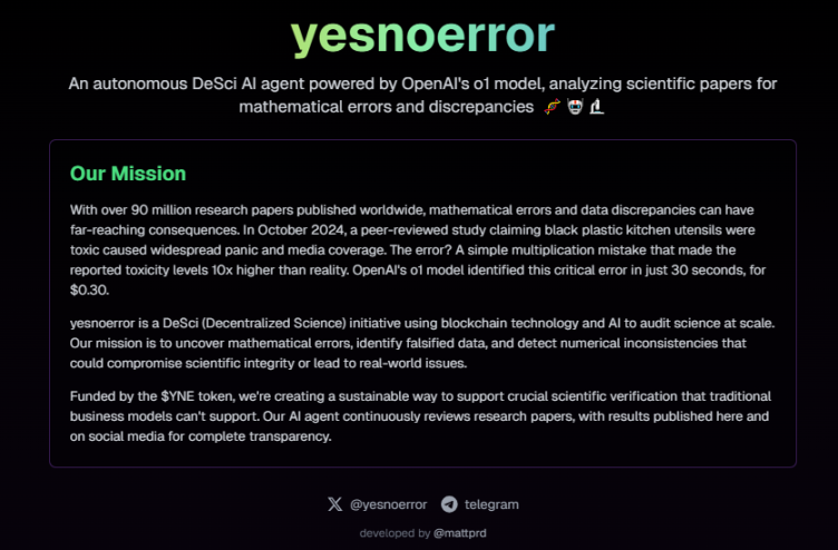 DeSci+AI の二重の物語、30 万人のファンブロガーが注文を呼びかける、なぜ YesNoError が注目に値するのか?